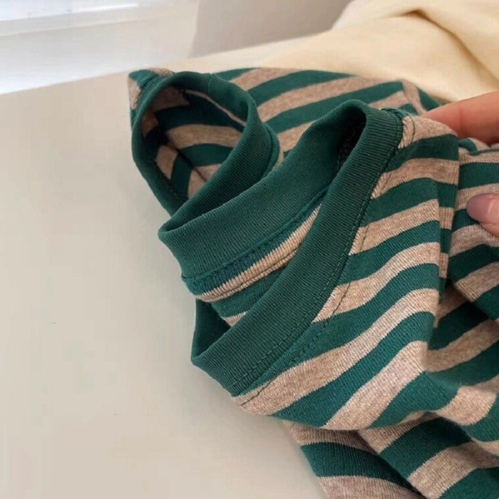 Xiyin Ženski prugasti T-shirt s okruglim izrezom, kratki rukavi - Combed Cotton, normalan kroj, Princess Wind stil