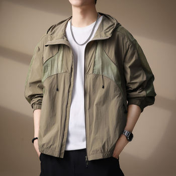 Висококачествено планинско яке с качулка за слънцезащита, лятно, тънка и бързосъхнеща материя, найлонова основна тъкан, странични джобове, цип