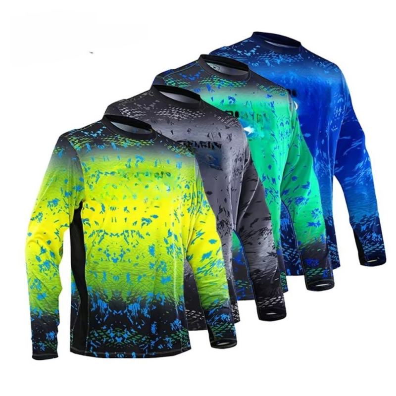 Vīriešu garām piedurknēm makšķerēšanas krekls ar UPF 50, elpojošs, ātri žūst, mitruma vadīšana, kokvilnas maisījuma audums