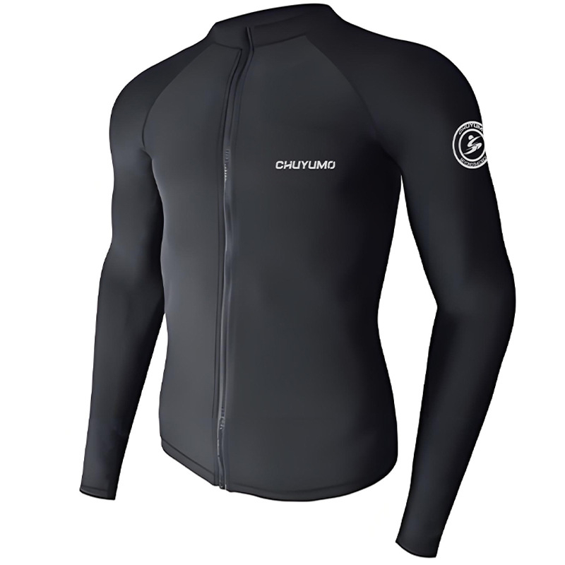 Muški rash guard za ronjenje sa dijelivim zatvaračem, snorkanje, najlon, brzo se suši, jednobojni uzorak