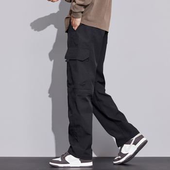 Ανδρικά cargo παντελόνια, φαρδιά ίσια γραμμή, χειμερινά, αδιάβροχα και αντιανεμικά, πολυεστερική ύφανση, μέση μεσαίου ύψους.