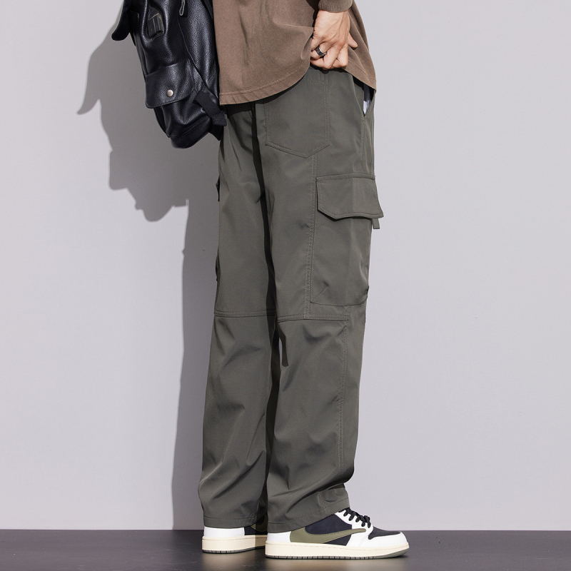 Ανδρικά cargo παντελόνια, φαρδιά ίσια γραμμή, χειμερινά, αδιάβροχα και αντιανεμικά, πολυεστερική ύφανση, μέση μεσαίου ύψους.