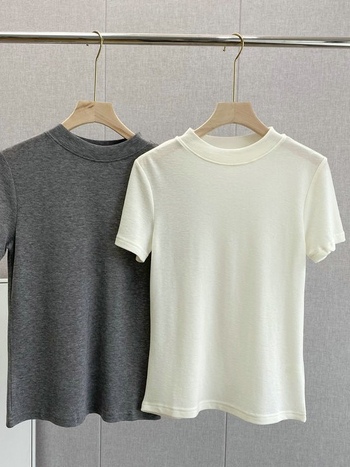 Majica kratkih rukava od Tencel Lyocell, okrugli izrez, jednobojna, 70–80% Lyocell, standardna duljina, ljeto 2024, japansko-korejski ležerni stil