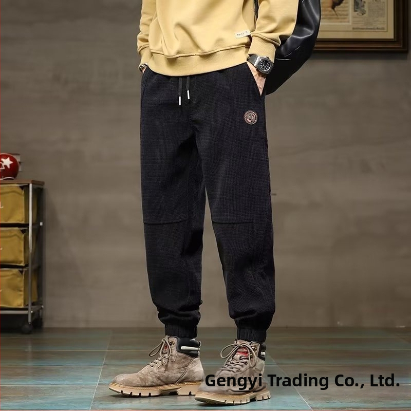 Meeste igapäevased spordpüksid rombimustriga, keskmine vöökoht, sirge lõige, mikroelastsus, Hongkongi stiil