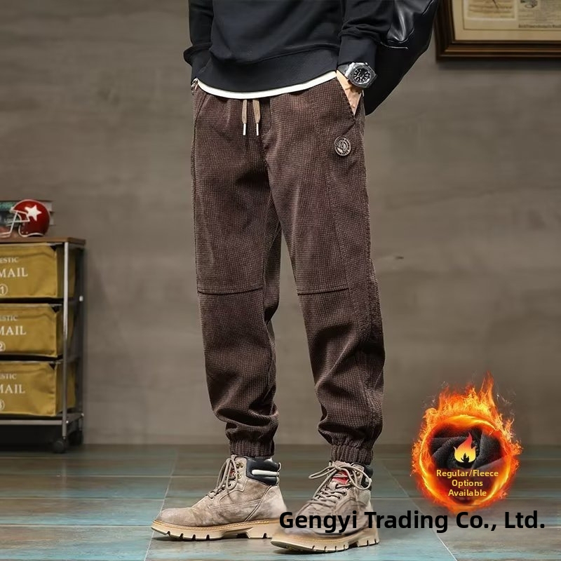 Meeste igapäevased spordpüksid rombimustriga, keskmine vöökoht, sirge lõige, mikroelastsus, Hongkongi stiil