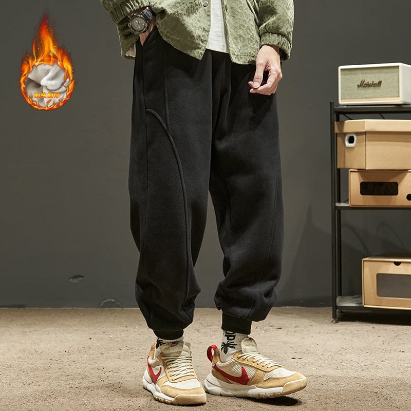 Muške trenirke Velveteen s fleš podstavom, slim fit, srednji pojas, ravne nogavice, standardne debljine