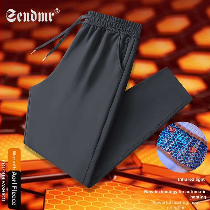 Meeste talvine fleece püksid, sirge lõikega, keskmise suurusega vöökoht, elastne vöökoht (fliis materjal; 79% nailon; 21% spandeks)