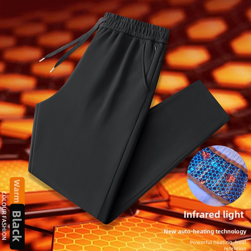 Meeste talvine fleece püksid, sirge lõikega, keskmise suurusega vöökoht, elastne vöökoht (fliis materjal; 79% nailon; 21% spandeks)