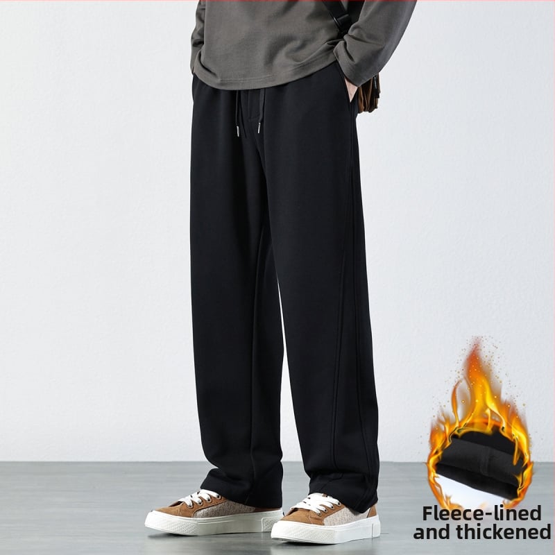 Meeste fleece-iga püksid elastse vööga, vaba lõikega, sirged jalad, 75% puuvill/25% polüester, sügis 2024