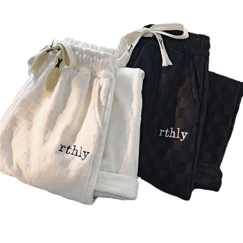 Muške corduroy hlače ravnog kroja — Kockasti uzorak, srednji pojas, fleece podstava, pamukasto-mješani materijal