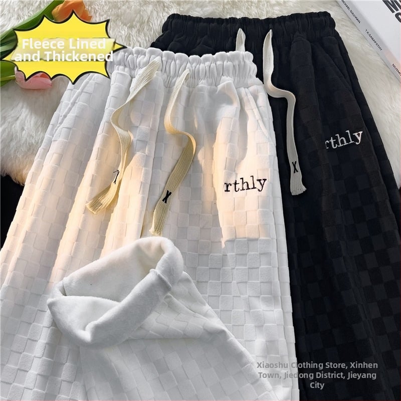 Muške corduroy hlače ravnog kroja — Kockasti uzorak, srednji pojas, fleece podstava, pamukasto-mješani materijal