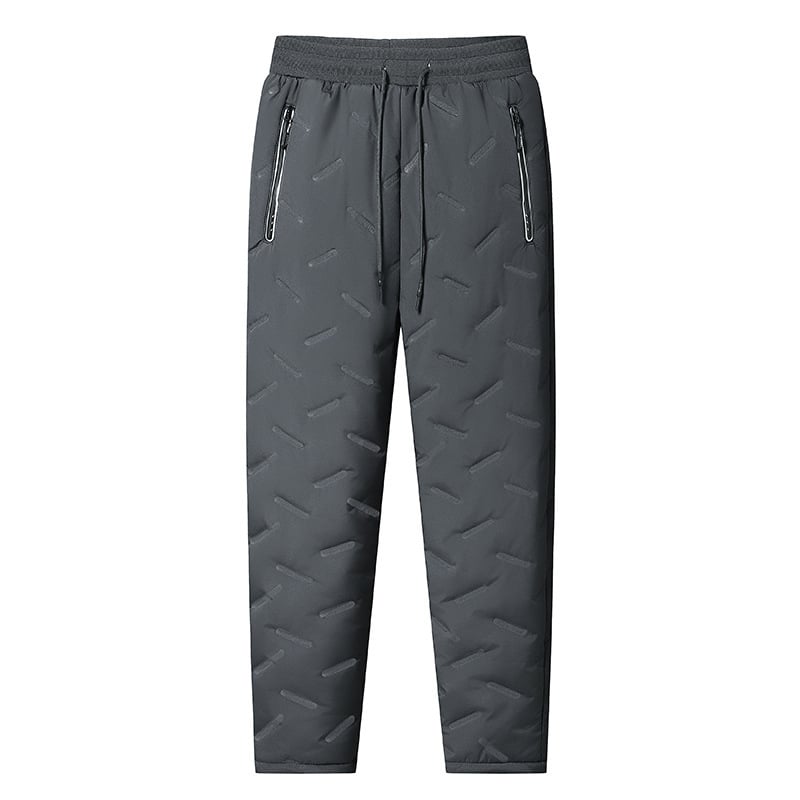 Muške hlače za zimu s fleec podstavom, ravni kroj, struk s šnira i remenom, poliester materijal