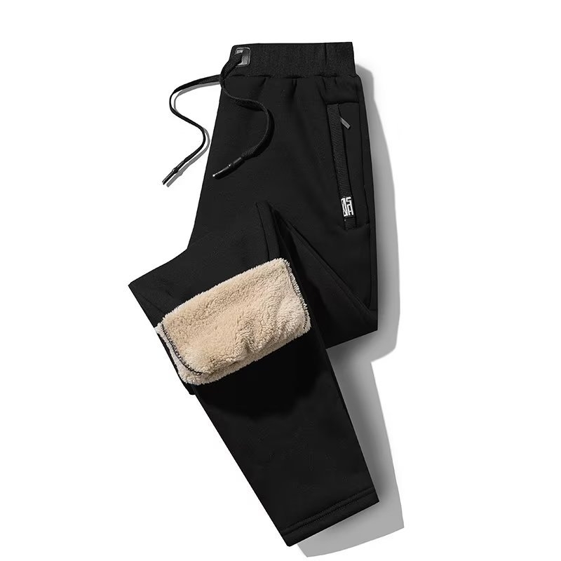 Muške hlače s flis podstavom, ravni kroj, visok struk, s remenom, mješavina kemijskih vlakana