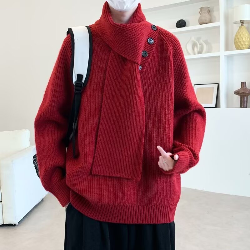 Unisex pleteni džemper s V-izrezom i raglanskim rukavima, šal, dvodijelni zimski set