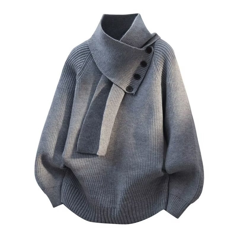 Unisex pleteni džemper s V-izrezom i raglanskim rukavima, šal, dvodijelni zimski set