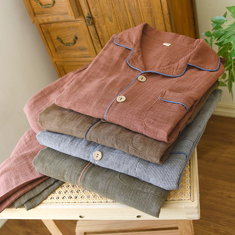 COMRIOU Ανδρικό σετ από 100% βαμβάκι: cardigan με μακρύ μανίκι και παντελόνια, ελαφρύ, casual οικιακή ενδυμασία