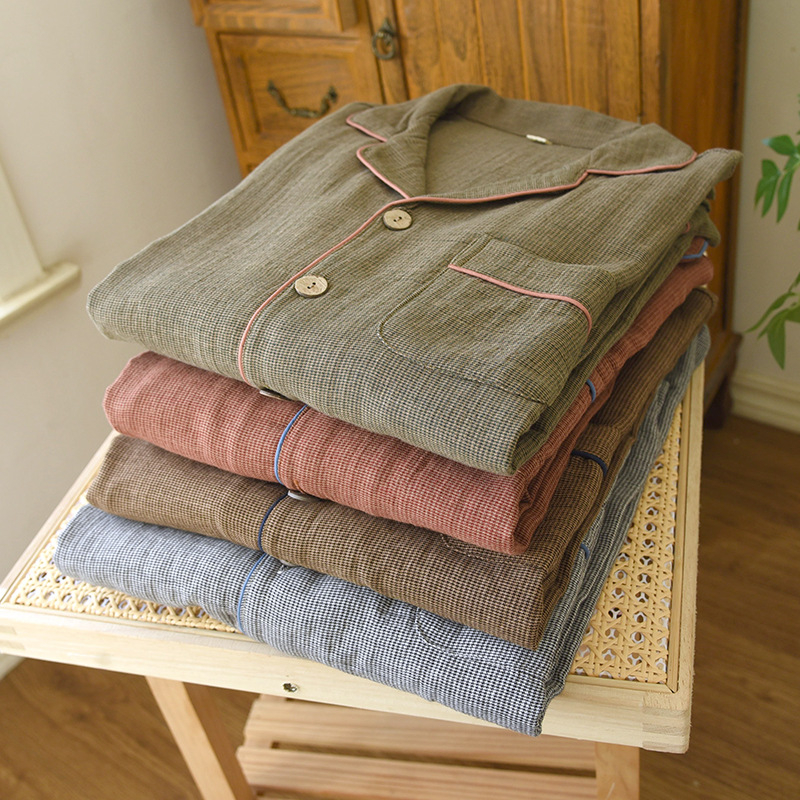 COMRIOU Ανδρικό σετ από 100% βαμβάκι: cardigan με μακρύ μανίκι και παντελόνια, ελαφρύ, casual οικιακή ενδυμασία