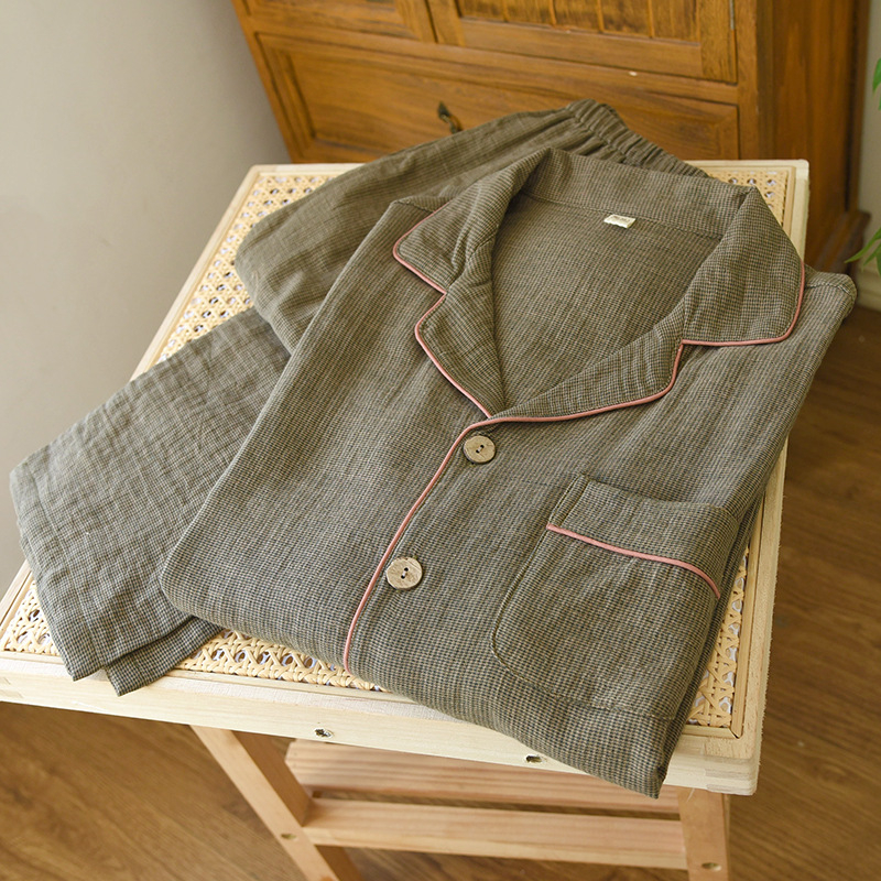 COMRIOU Ανδρικό σετ από 100% βαμβάκι: cardigan με μακρύ μανίκι και παντελόνια, ελαφρύ, casual οικιακή ενδυμασία