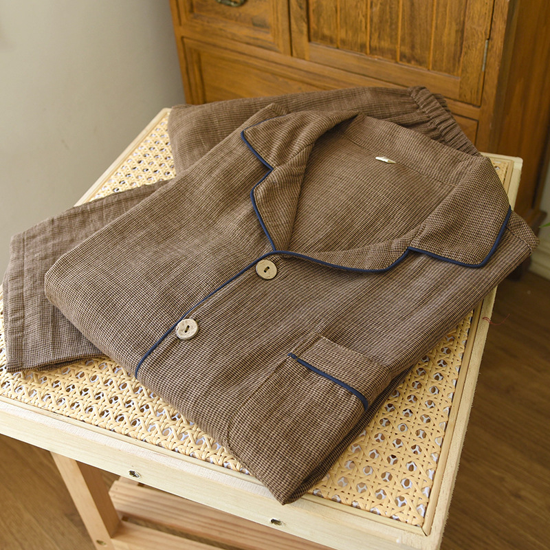 COMRIOU Ανδρικό σετ από 100% βαμβάκι: cardigan με μακρύ μανίκι και παντελόνια, ελαφρύ, casual οικιακή ενδυμασία