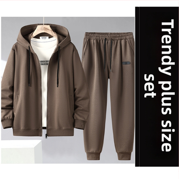 Rudenī 2024 vīriešu divdaļīgs komplekts ar kapuci: kardigans ar kapuci un bikses, kokvilnas-poliestera audums, galvenā sastāva kokvilna