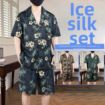 Vīriešu vasaras pidžamu komplekts, īsām piedurknēm, ultratīns poliesters, jauns ķīniešu stils, nacionālā tendence, tops ar kostīmu kaklu un šorti