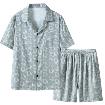Vīriešu vasaras pidžamu komplekts, īsām piedurknēm, ultratīns poliesters, jauns ķīniešu stils, nacionālā tendence, tops ar kostīmu kaklu un šorti