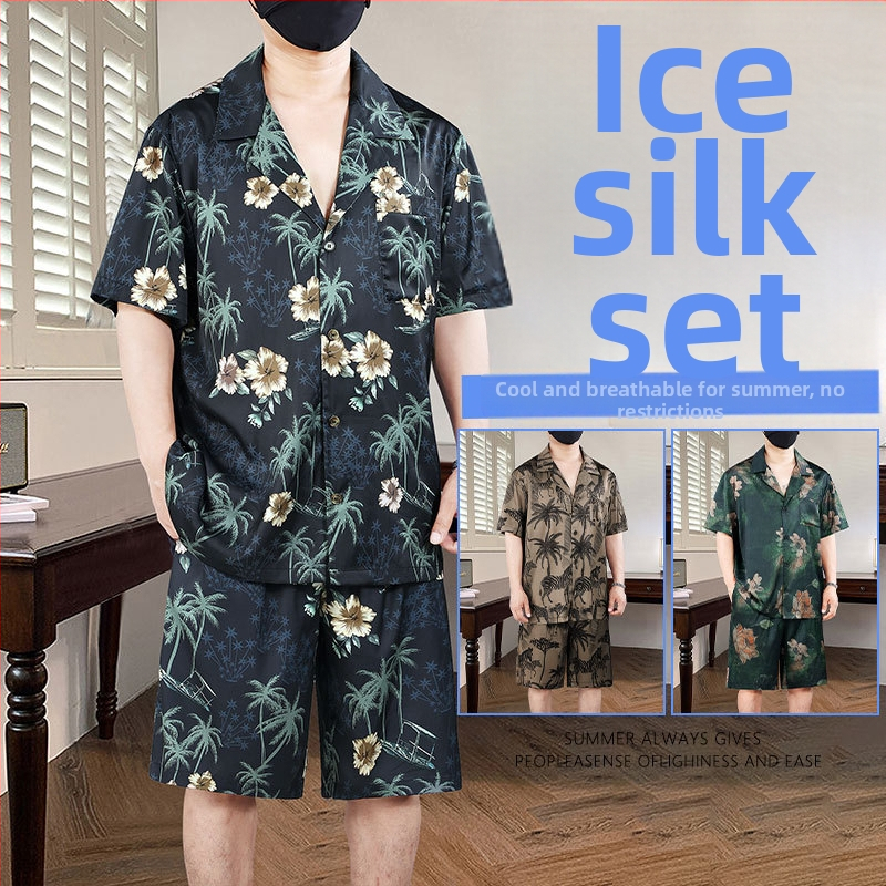 Vīriešu vasaras pidžamu komplekts, īsām piedurknēm, ultratīns poliesters, jauns ķīniešu stils, nacionālā tendence, tops ar kostīmu kaklu un šorti