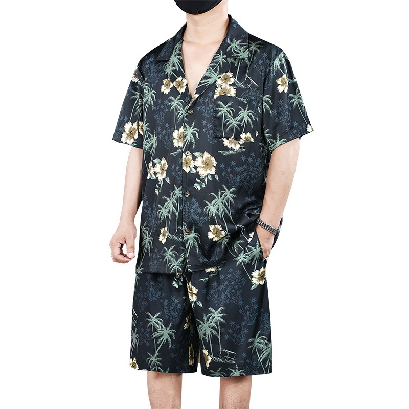 Vīriešu vasaras pidžamu komplekts, īsām piedurknēm, ultratīns poliesters, jauns ķīniešu stils, nacionālā tendence, tops ar kostīmu kaklu un šorti