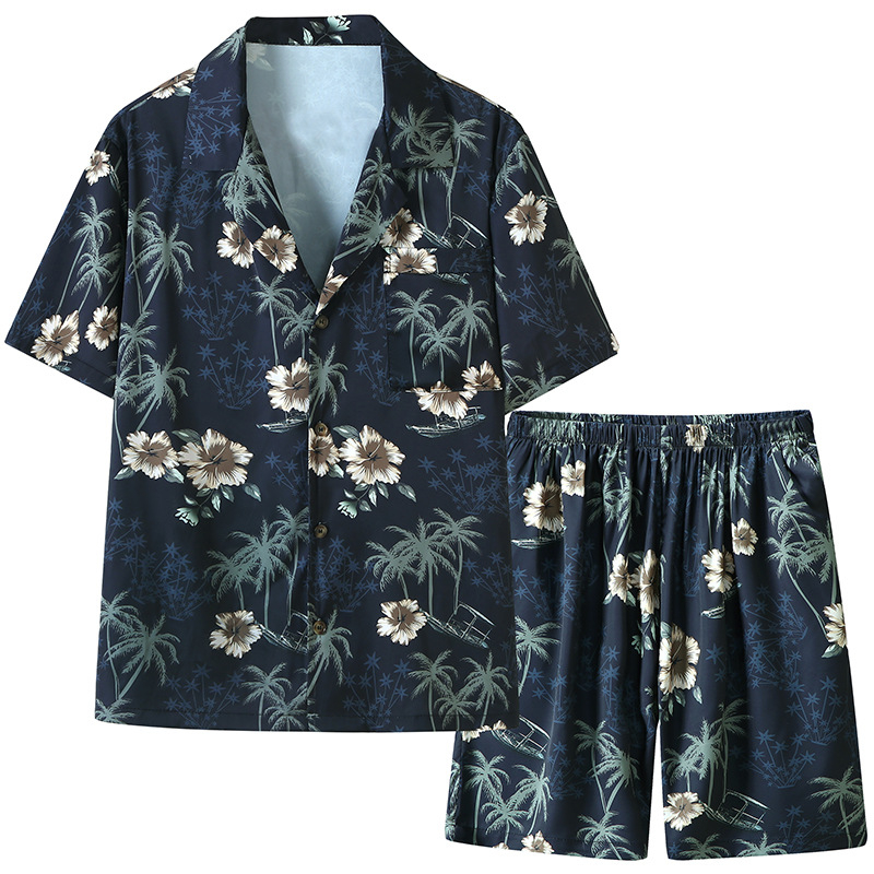 Vīriešu vasaras pidžamu komplekts, īsām piedurknēm, ultratīns poliesters, jauns ķīniešu stils, nacionālā tendence, tops ar kostīmu kaklu un šorti