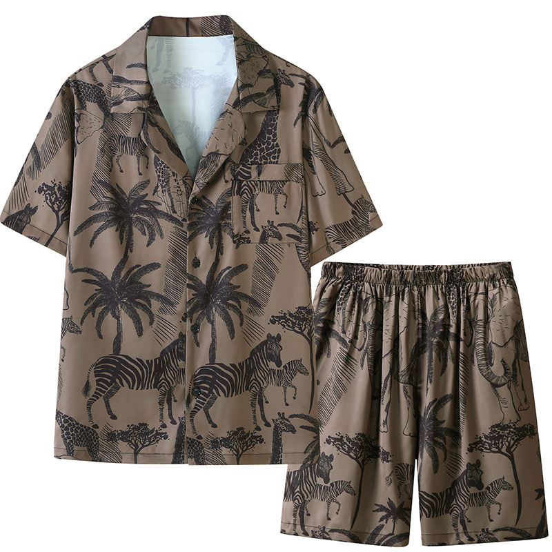 Vīriešu vasaras pidžamu komplekts, īsām piedurknēm, ultratīns poliesters, jauns ķīniešu stils, nacionālā tendence, tops ar kostīmu kaklu un šorti