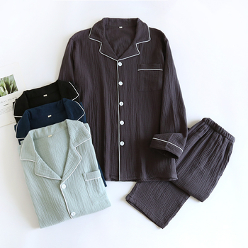 Vīriešu mājas komplekts no 100% kokvilnas, plāns audums, garās piedurknes, bikses, elpojošs, ērts