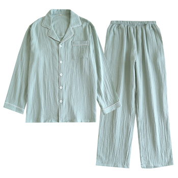 Vīriešu mājas komplekts no 100% kokvilnas, plāns audums, garās piedurknes, bikses, elpojošs, ērts