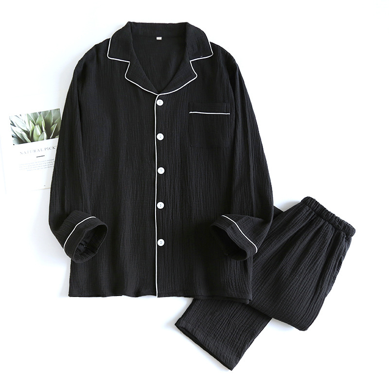 Vīriešu mājas komplekts no 100% kokvilnas, plāns audums, garās piedurknes, bikses, elpojošs, ērts