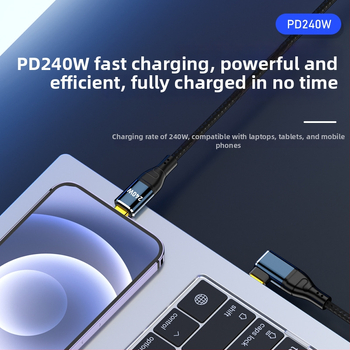 PD240W Type-C uz Type-C uzlādes kabelis ar čipu, divpusējs, piemērots portatīvajiem datoriem, garums 0,5–3 m
