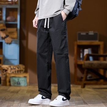 Ежедневни мъжки панталони с прав силует и висока талия, плътна материя, бамбукови влакна и памук, висока еластичност