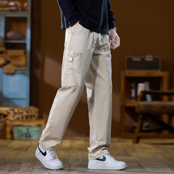 Ежедневни мъжки панталони с прав силует и висока талия, плътна материя, бамбукови влакна и памук, висока еластичност