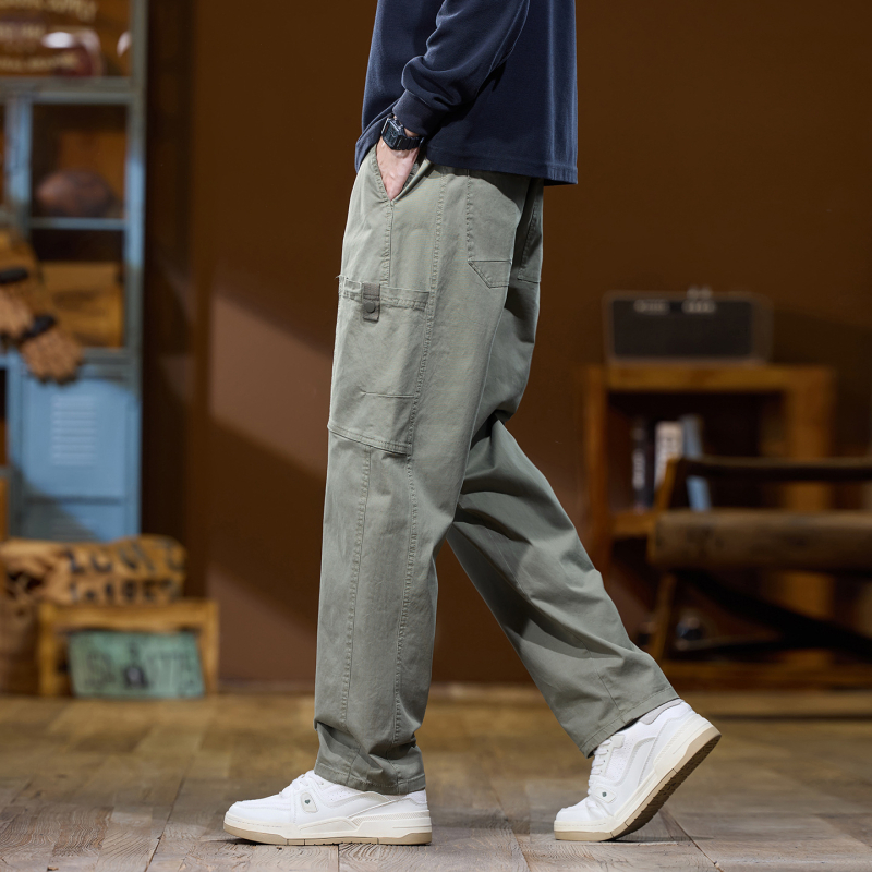 Ежедневни мъжки панталони с прав силует и висока талия, плътна материя, бамбукови влакна и памук, висока еластичност