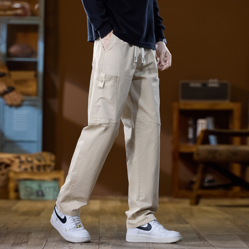 Ежедневни мъжки панталони с прав силует и висока талия, плътна материя, бамбукови влакна и памук, висока еластичност