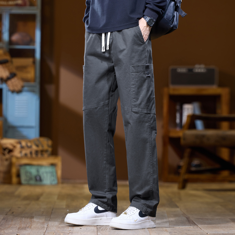 Ежедневни мъжки панталони с прав силует и висока талия, плътна материя, бамбукови влакна и памук, висока еластичност