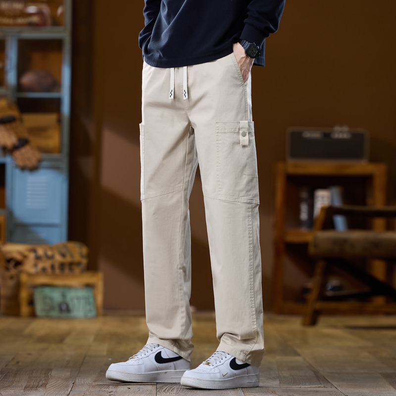 Ежедневни мъжки панталони с прав силует и висока талия, плътна материя, бамбукови влакна и памук, висока еластичност