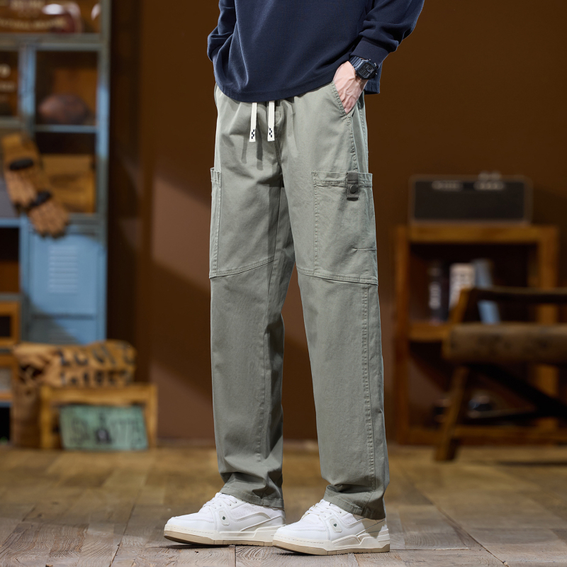 Ежедневни мъжки панталони с прав силует и висока талия, плътна материя, бамбукови влакна и памук, висока еластичност