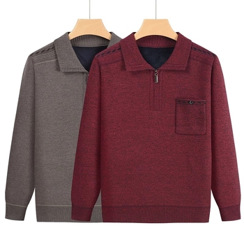 Vyrų žieminis megztinis su fleece įdėklu, storas šilumos sluoksnis, akrilo megztinis, laisvas kirpimas, kišenė