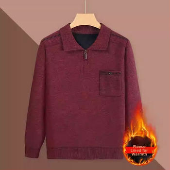 Vyrų žieminis megztinis su fleece įdėklu, storas šilumos sluoksnis, akrilo megztinis, laisvas kirpimas, kišenė