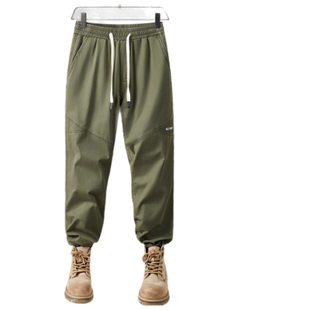 Muške pamučne cargo radne hlače – labave, ravne i široke, srednji pojas, s remenom i vezom za pričvršćivanje, prozračan debeli materijal