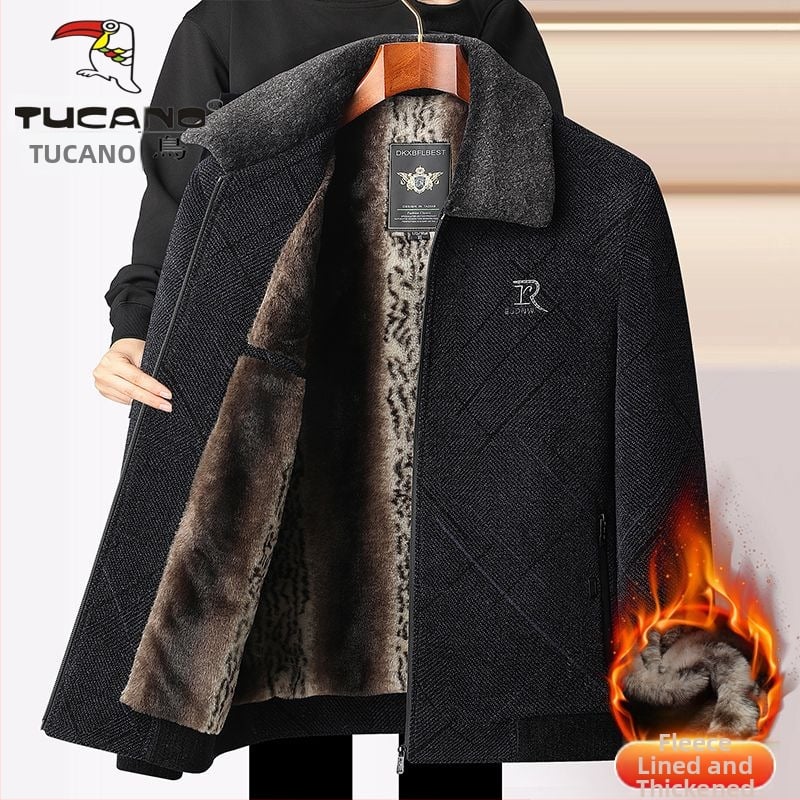 Vyrinės Chenille žieminė striukė su fliso pamušalu, revero tipo apykaklė, užtrauktukas, šoniniai kišenės, PU audinys