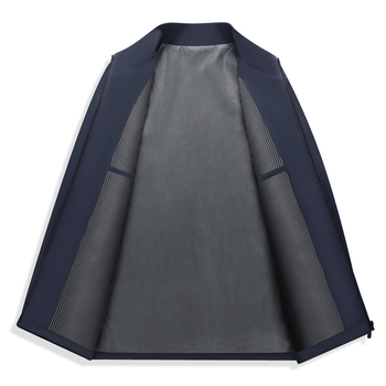 Lagana poslovna jakna za muškarce srednje dobi, stojeći ovratnik, zatvaranje na zip, bočni džepovi, 100% poliester