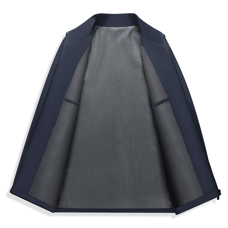 Lagana poslovna jakna za muškarce srednje dobi, stojeći ovratnik, zatvaranje na zip, bočni džepovi, 100% poliester