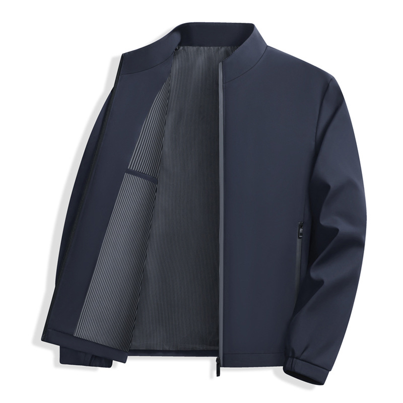 Lagana poslovna jakna za muškarce srednje dobi, stojeći ovratnik, zatvaranje na zip, bočni džepovi, 100% poliester