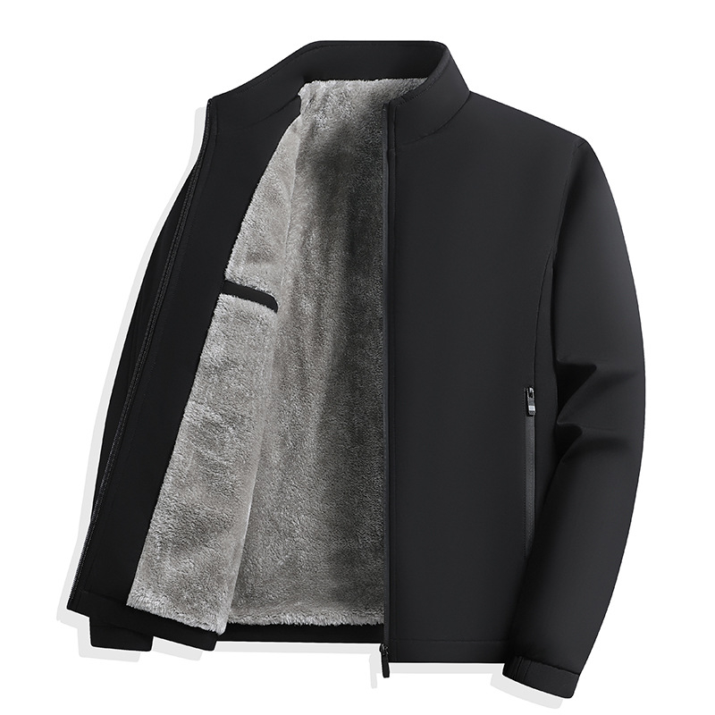 Lagana poslovna jakna za muškarce srednje dobi, stojeći ovratnik, zatvaranje na zip, bočni džepovi, 100% poliester