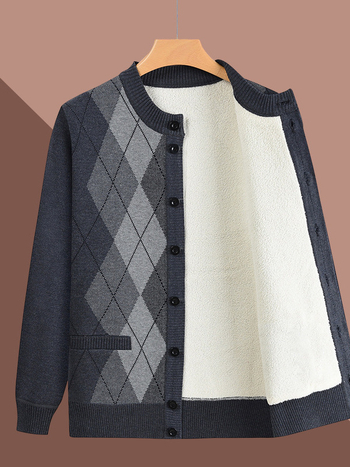 Megztinis su fliso šiltele vyresniems žmonėms, vilnos mišinio audinys, 100% poliesteris, žiema 2024